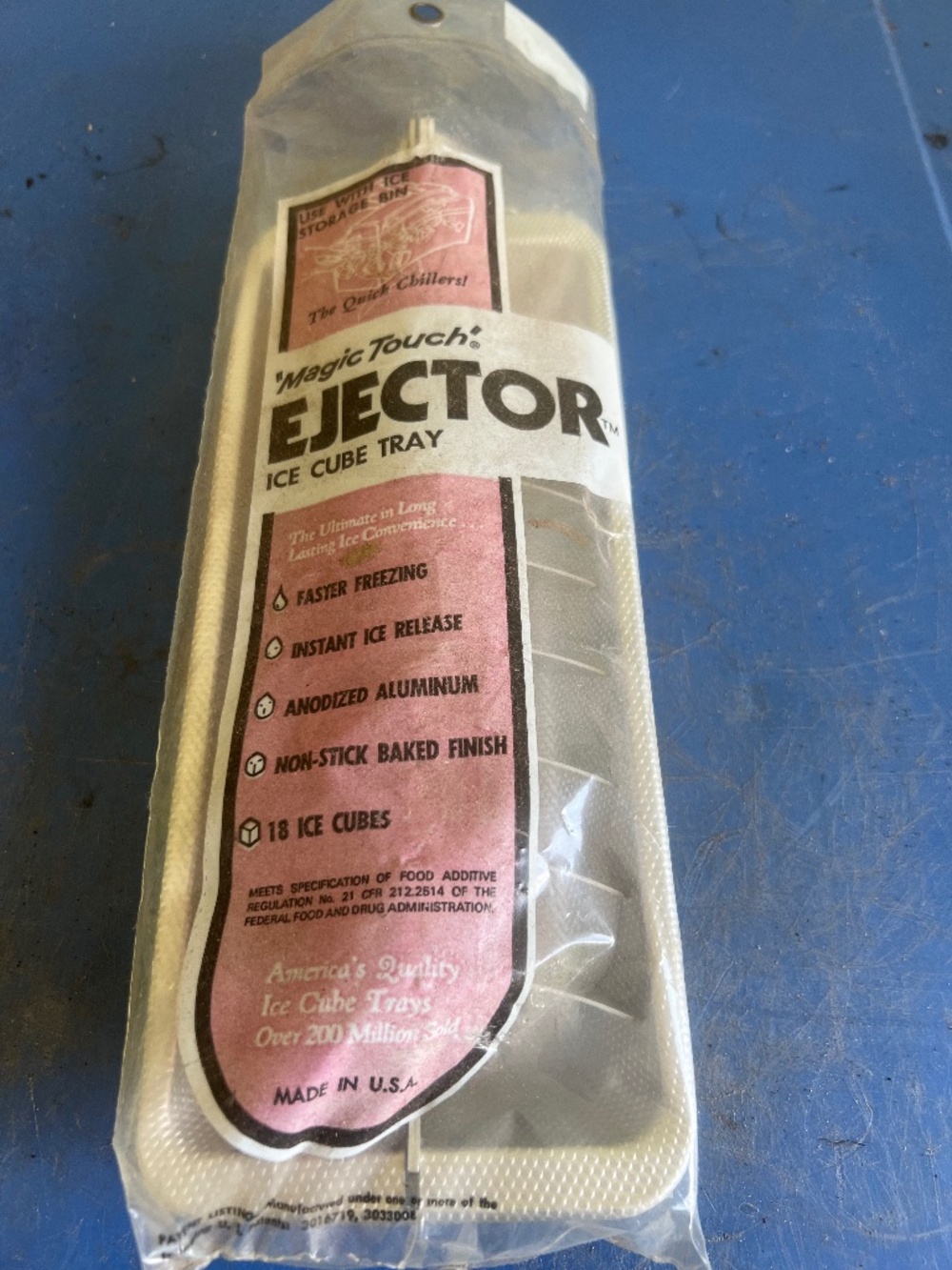 Antique "Magic Touch" Ejector Ice Cube Tray, in Original Package, New-Never Used
